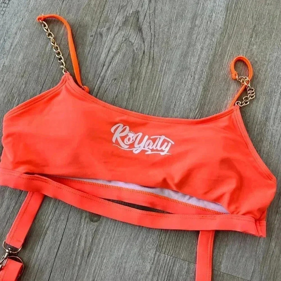 Womens Orange Royalty Chain One Piece Swimsuit - L - Picture 2 of 6